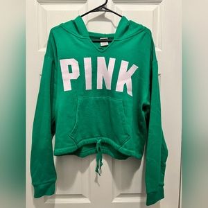 Green Victoria Secret Pink Cropped Hoodie Size L